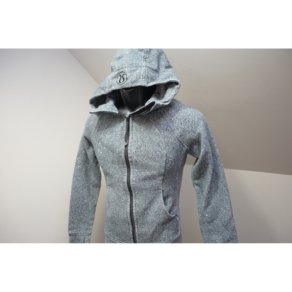 Lululemon Scuba Full Zip Hoodie Women 4 Gray Speckled Cotton Blend Excellent